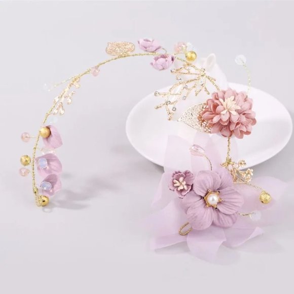 Unique Light Purple Flowers Design Women Fairy Style Wedding Hair Accessory - Picture 5 of 5